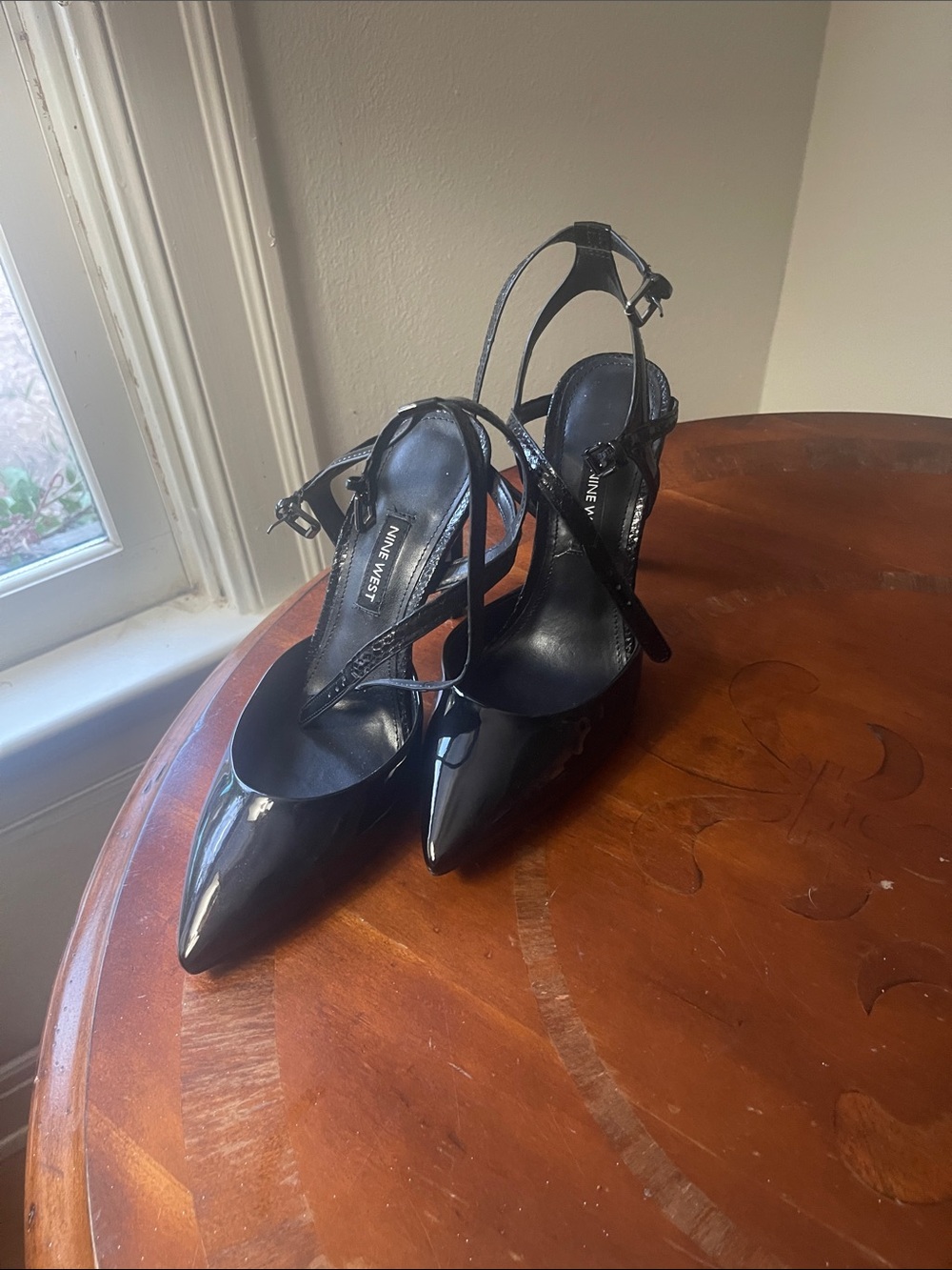 Nine West Black Patent Pointed Slingback Heels